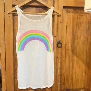 CHASER LA RAINBOW TANK TOP SLEEVELESS SHIRT SHEER WHITE SIZE M NWOT